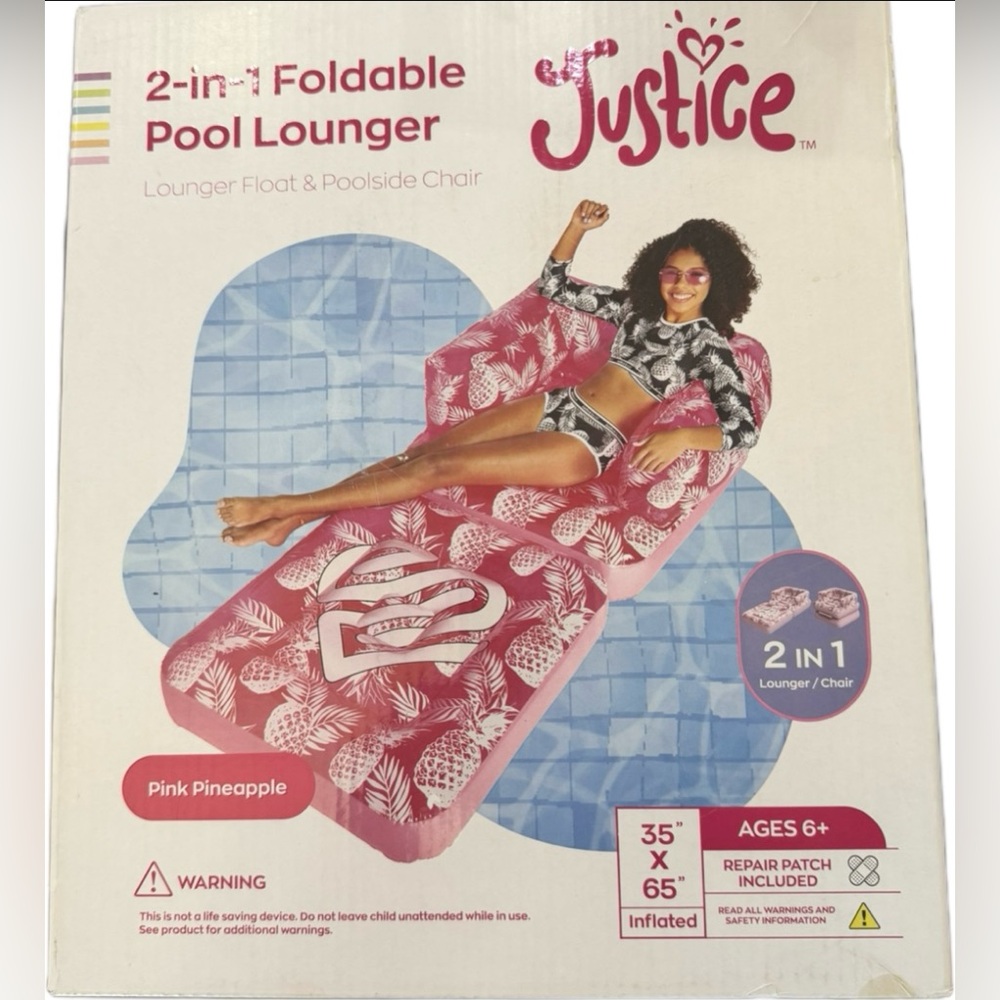 NIB Justice Pink Tropical 2 in 1 Pool Lounger Chair